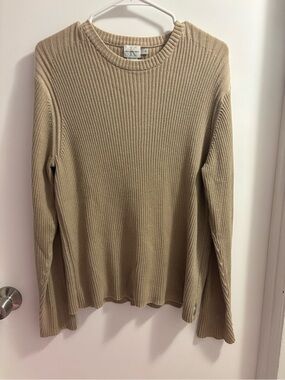 Calvin Klein Jeans Ribbed Crewneck Sweater in Taupe